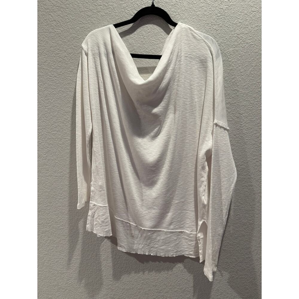 Free People‎ Cowl Neck Slouchy Thermal Top White XL Raw Hem